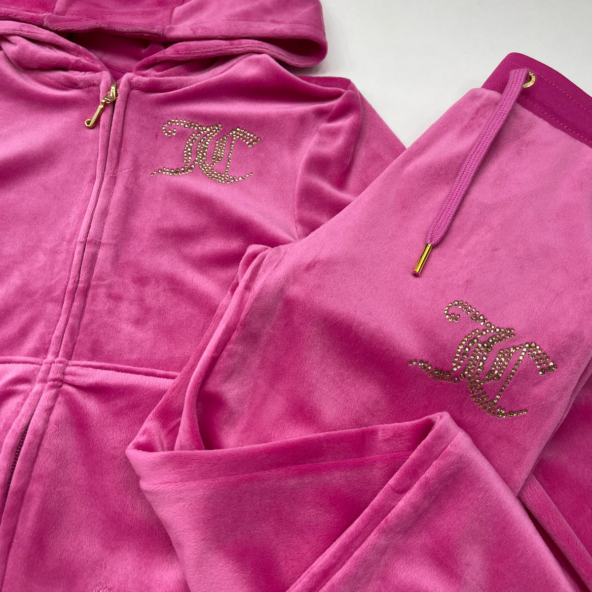 Juicy Couture Pink diamanté zip up tracksuit with flare jog pants – Scamps  Kidswear