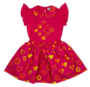 ADee MOLLY Hot Pink Colour Block Heart Print Mixed Dress S242704