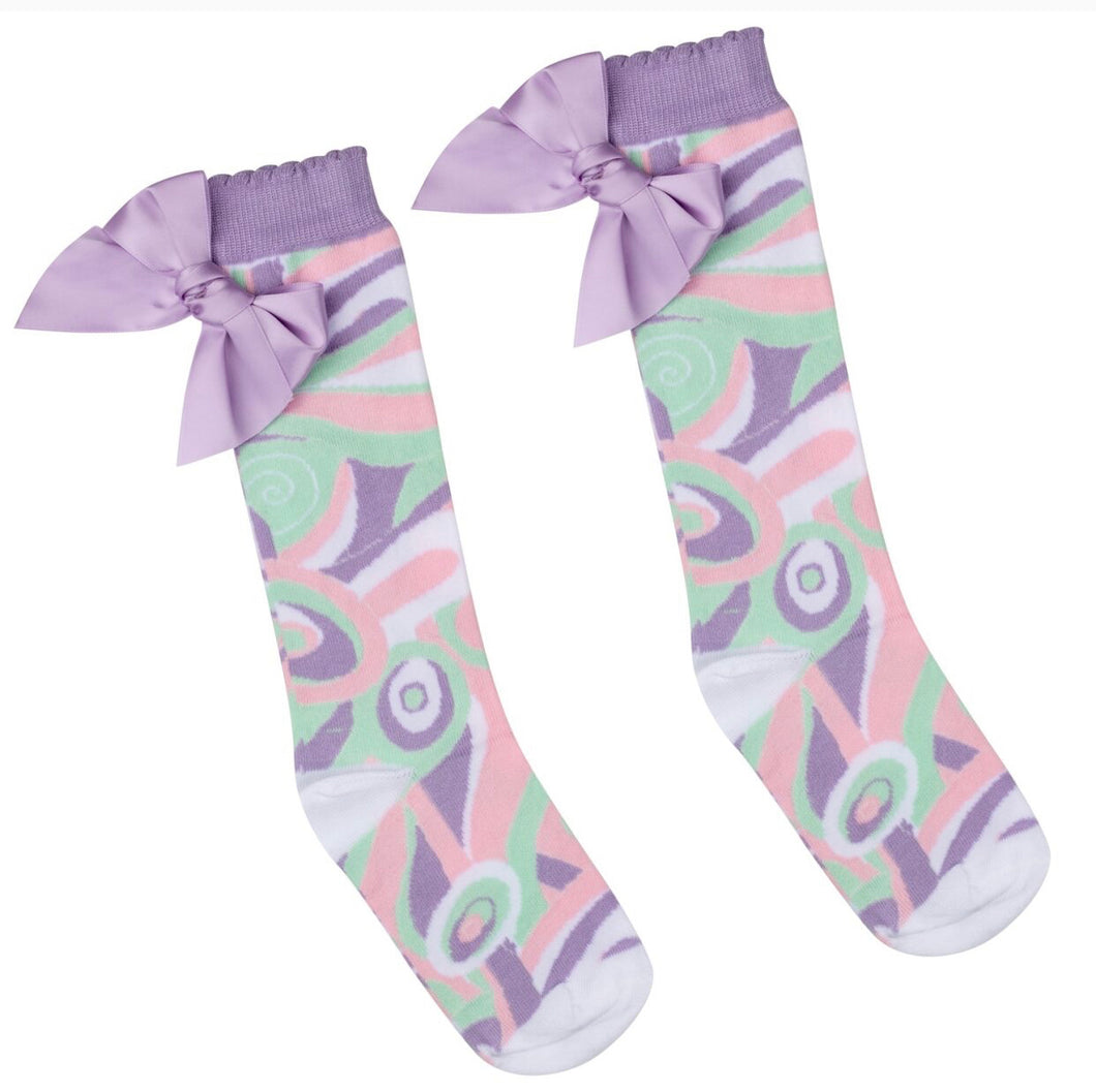 ADee NOELLE Lilac Pastel Print Knee Sock S243915