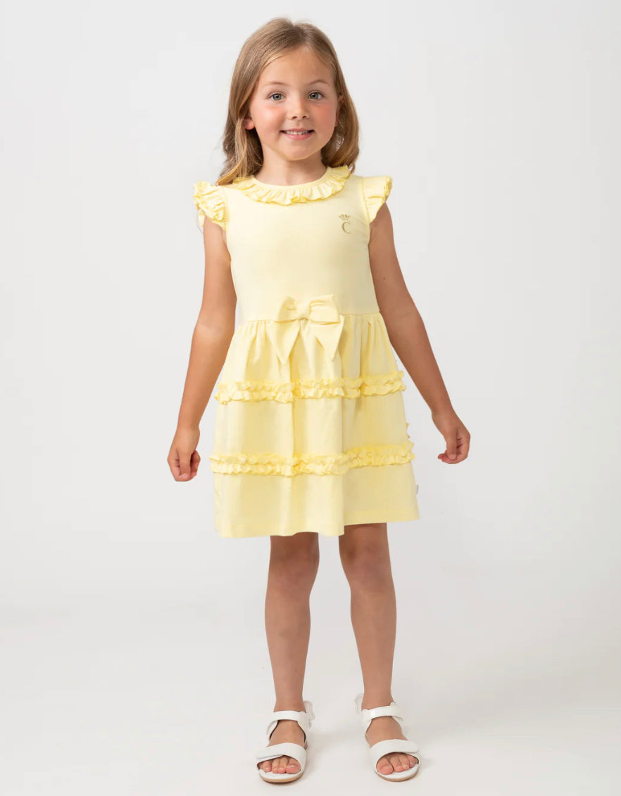 Caramelo Lemon Tiered Frill Dress With Bow 342133