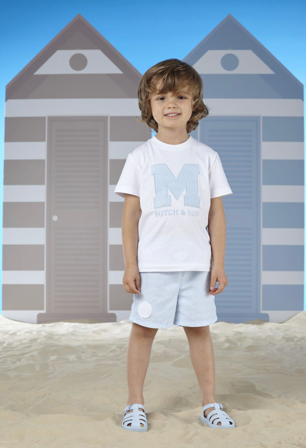 Mitch & Son THOM TRISTON Bright White Terry M logo T Shirt And Print Swim Short MS24115 MS24120