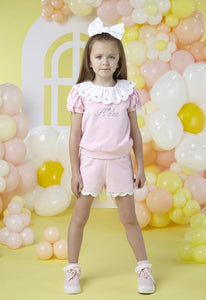 ADee LINDA Pink Broderie Anglaise Sweat Short Set S241503