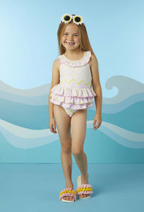 ADee ARIEL Bright White Chevron Print Swimsuit S241802