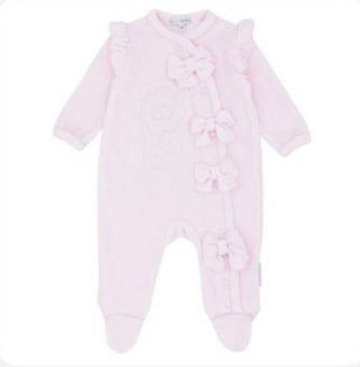Blues Baby Girls Velour Sleeper With Appliqué Flower And Bows BB1127
