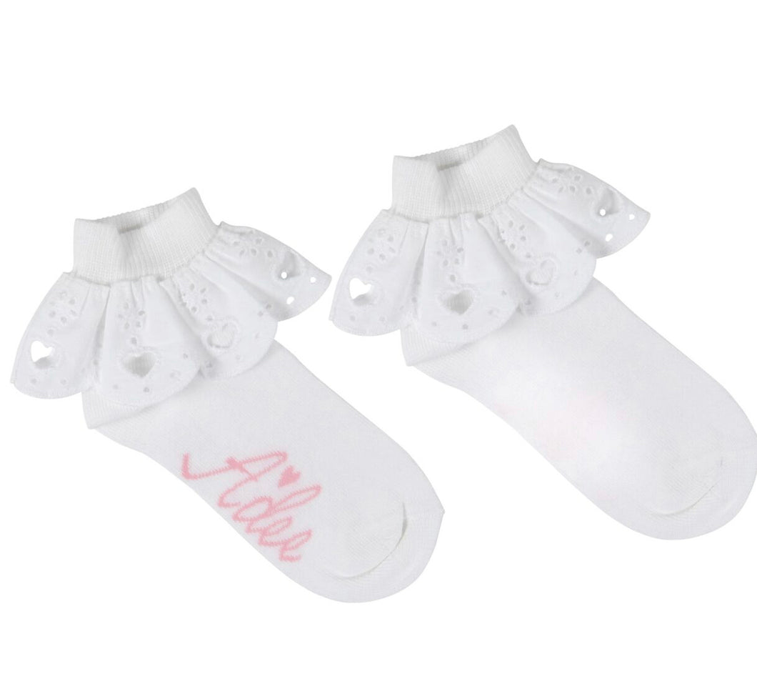 ADee LENNI Bright White Broderie Anglaise Ankle Sock S241903