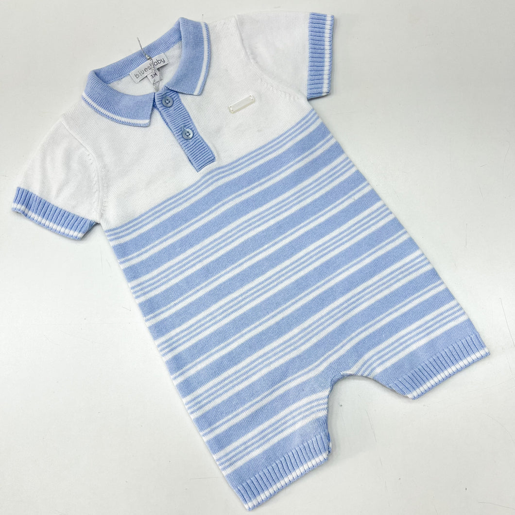 Blues Baby Blue Knitted Stripe Romper With Collar BB1342