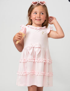 Caramelo Pink Tiered Frill Dress With Bow 342133