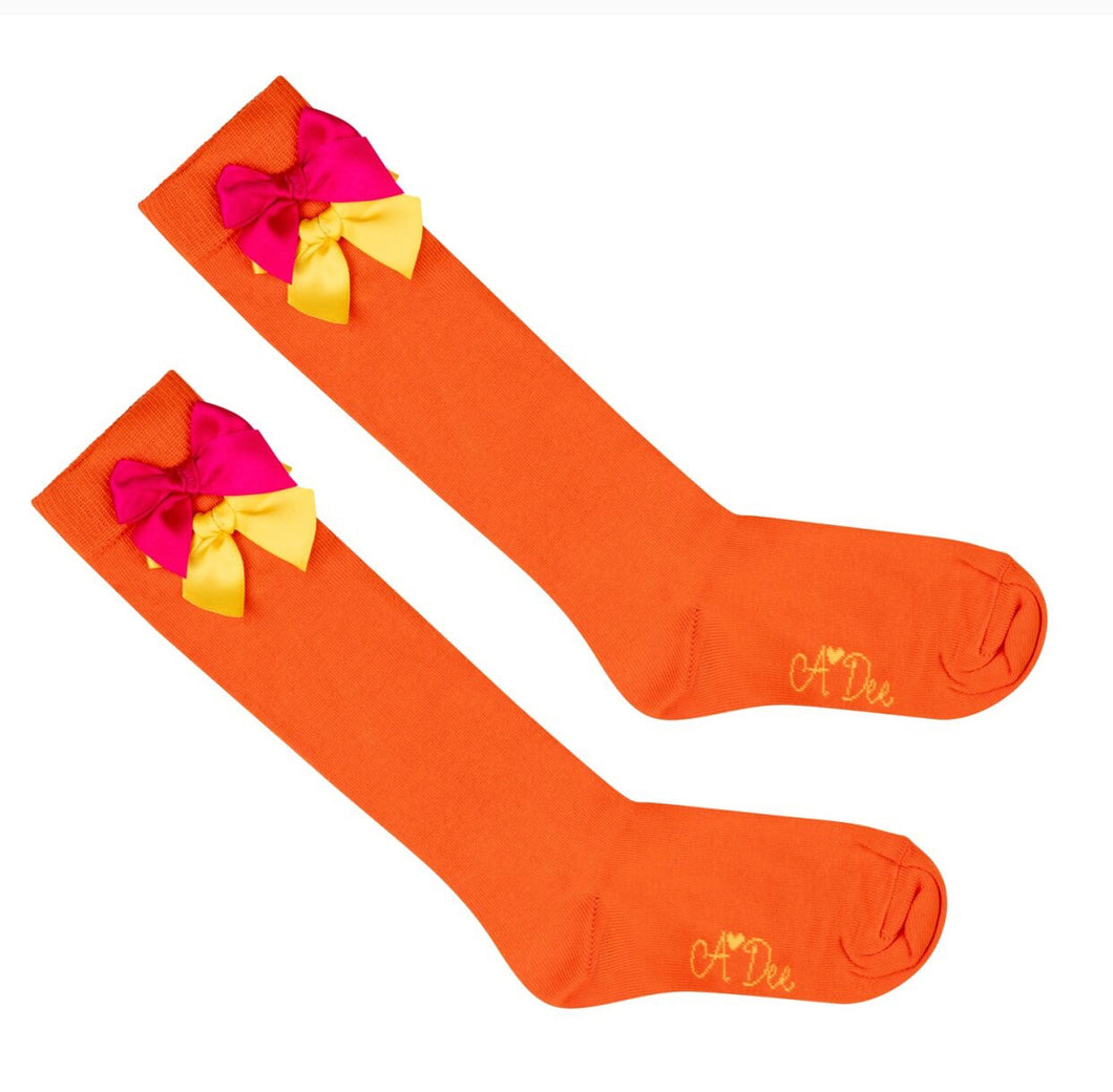 ADee Maxine Bright Orange Bow Knee High Sock S242907