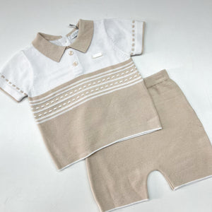 Blues Baby Boys Beige Knitted Polo Shirt And Short Set BB1339