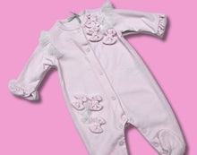 Load image into Gallery viewer, Blues Baby Girls Pink Interlock Sleeper With Bow Appliqué BB0873
