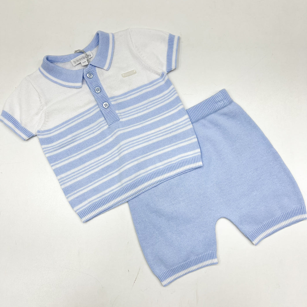 Blues Baby Boys Blue Knitted Polo Shirt And Shorts Set BB1341