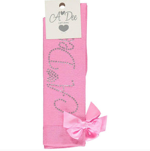 ADee ANNABELLA Peony Pink Diamante Logo Knee High Sock PRE ORDER W231903