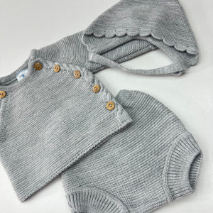 Sardon Grey Knitted button Down 3 piece Jam Pants Set