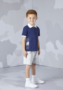 Mitch & Son WELLS WYLIE Navy Blue Triple M Polo And Grey Knitted Poly Shorts MS24310 MS24317