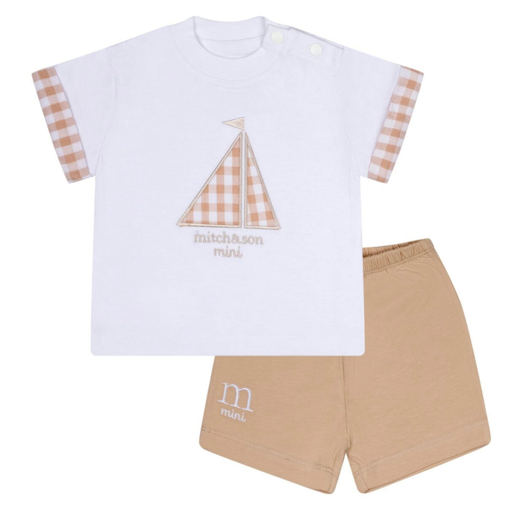 Mitch & Son SKYLAR Sand Gingham Boat Shorts Set MS24005