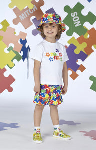Mitch & Son VINCENZO VALE Bright White Jigsaw T-shirt And Jigsaw Print Shorts MS24211 MS24214