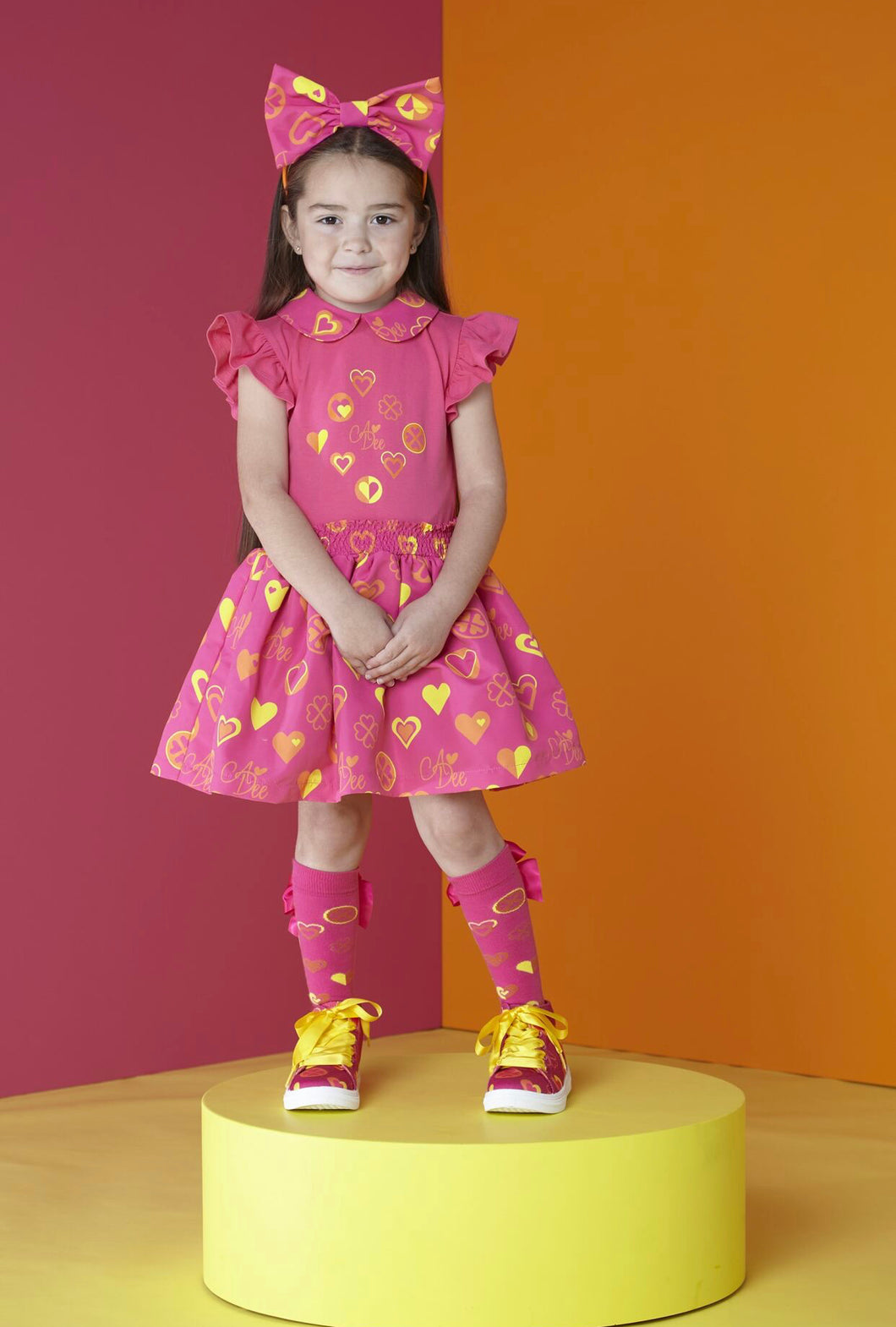ADee MOLLY Hot Pink Colour Block Heart Print Mixed Dress S242704
