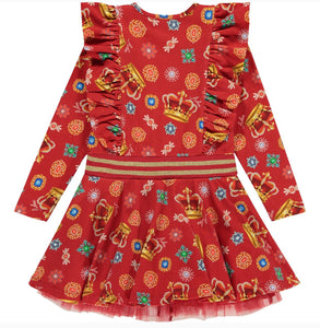 ADee COURTNEY Red Crown Print Jersey Dress W233708 PRE ORDER