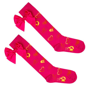 ADee Mairi Hot Pink Colour Block Heart Print Knee High Sock S242908