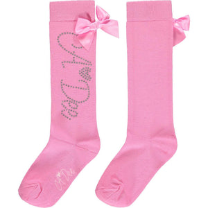 ADee ANNABELLA Peony Pink Diamante Logo Knee High Sock PRE ORDER W231903