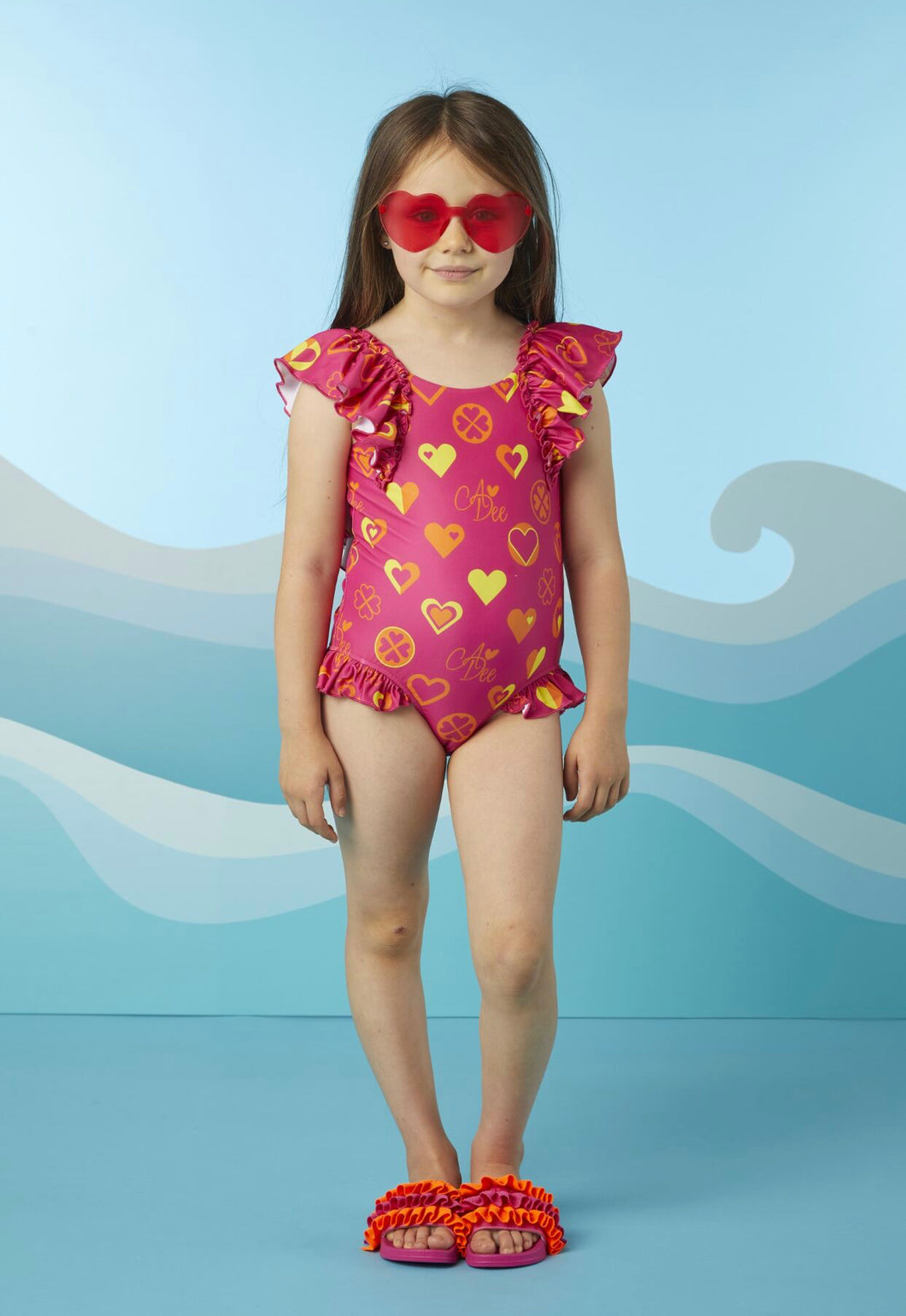 ADee DORI Hot Pink Colour Block Heart Print Swimsuit S242801