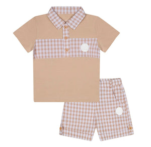 Mitch & Son TATE Sand Gingham Polo Set MS24113