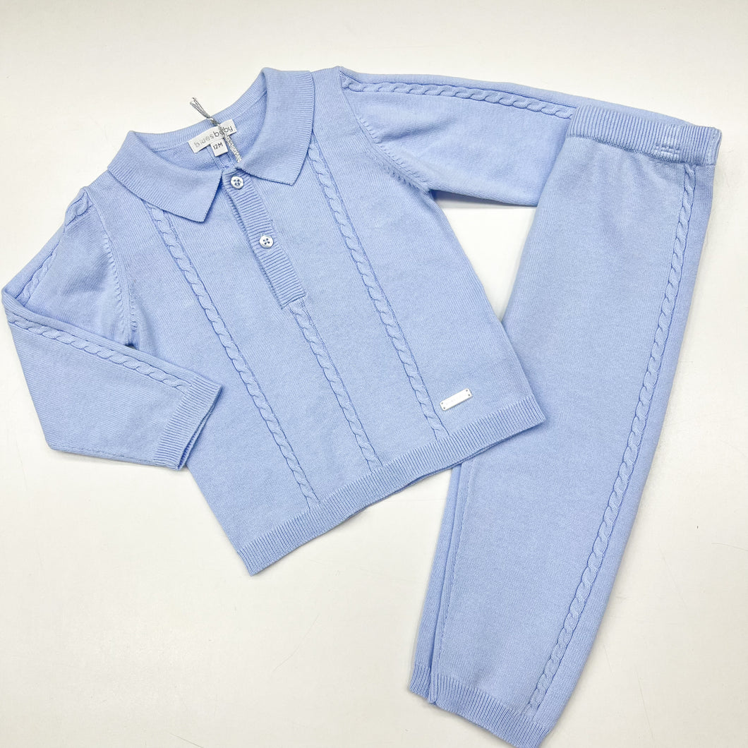 Blues Baby Boys Blue Cable Knitted Two Piece Set BB0875 BB0875A