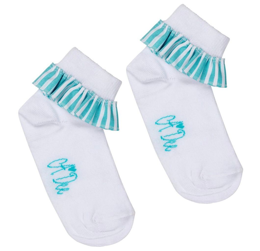 ADee OCTAVIA Bright White Stripe Frill Ankle Sock S244923