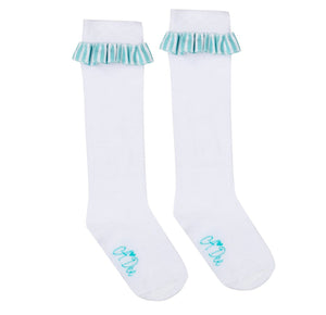 ADee ORLENA Bright White Stripe Frill Knee High Sock S244922