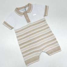 Load image into Gallery viewer, Blues Baby Boys Beige Knitted Stripe Romper With Collar BB1344
