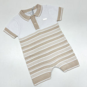 Blues Baby Boys Beige Knitted Stripe Romper With Collar BB1344