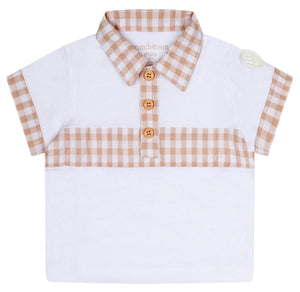 Mitch & Son SAMUEL White and Beige Check Polo Set MS24006
