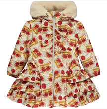 Load image into Gallery viewer, Adee CARA Snow White Faux Fur Hooded Crown Print Coat W233206
