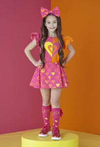 ADee MONICA Hot Pink Colour Block Heart Print Skirt Set S242508