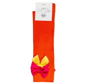 ADee Maxine Bright Orange Bow Knee High Sock S242907