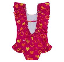 Load image into Gallery viewer, ADee DORI Hot Pink Colour Block Heart Print Swimsuit S242801
