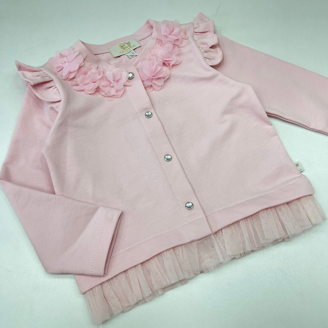 Caramelo Girls Pink Tulle Collar Cardigan With Diamante Buttons 0192120