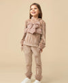 Caramelo Beige Velour Tracksuit With Tulle Bow 0314199