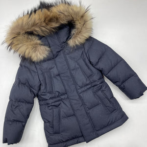 Jums Navy Fur Hood Coat with Pocket Details