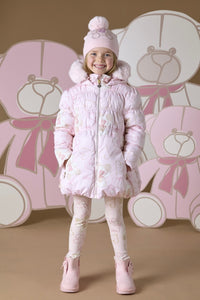 ADee STELLA Pink Faux Fur Hooded Teddy Print Jacket W243207