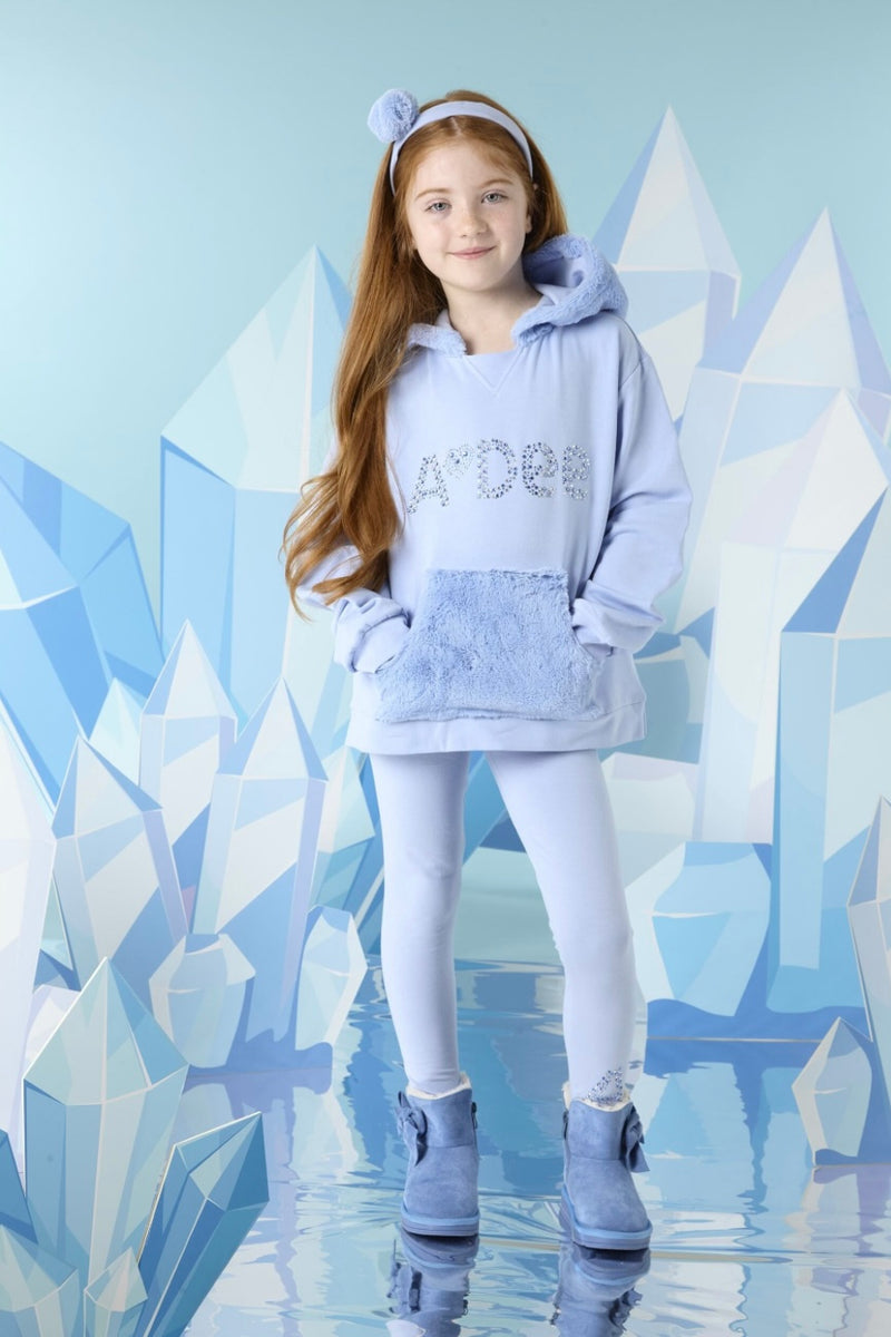 ADee PEACHES Iced Blue Faux Fur Detail Hoody Set W241503