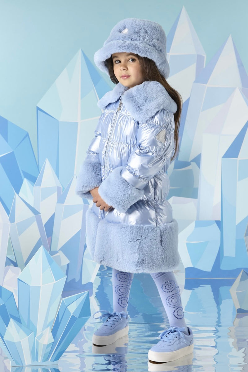 ADee SARAH Iced Blue Metalic Jacket With Faux Fur Trim W241201