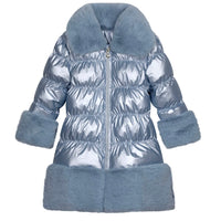 ADee SARAH Iced Blue Metalic Jacket With Faux Fur Trim W241201