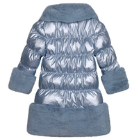 ADee SARAH Iced Blue Metalic Jacket With Faux Fur Trim W241201