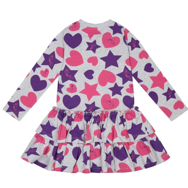 ADee TILLY Light Grey Marl Hearts And Stars Print Dress W244714