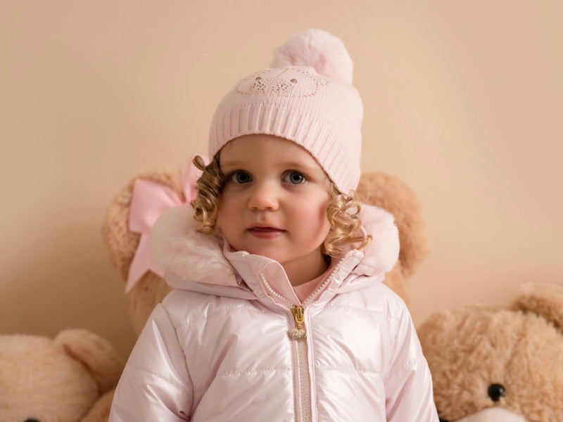 Little A GLYNNE Baby Pink Bear Knitted Pom Pom Hat LA24316