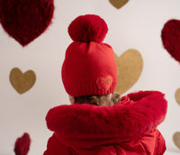 Little A HAVEN Red Heart Pom Pom Hat LA24418