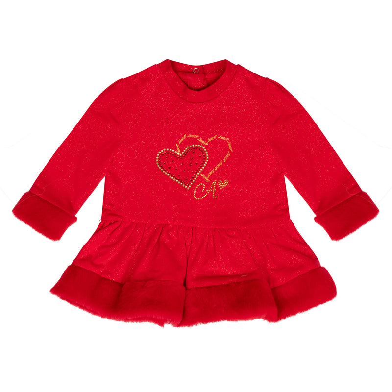 Little A HARMONY Red Heart Faux Fur Dress LA24406