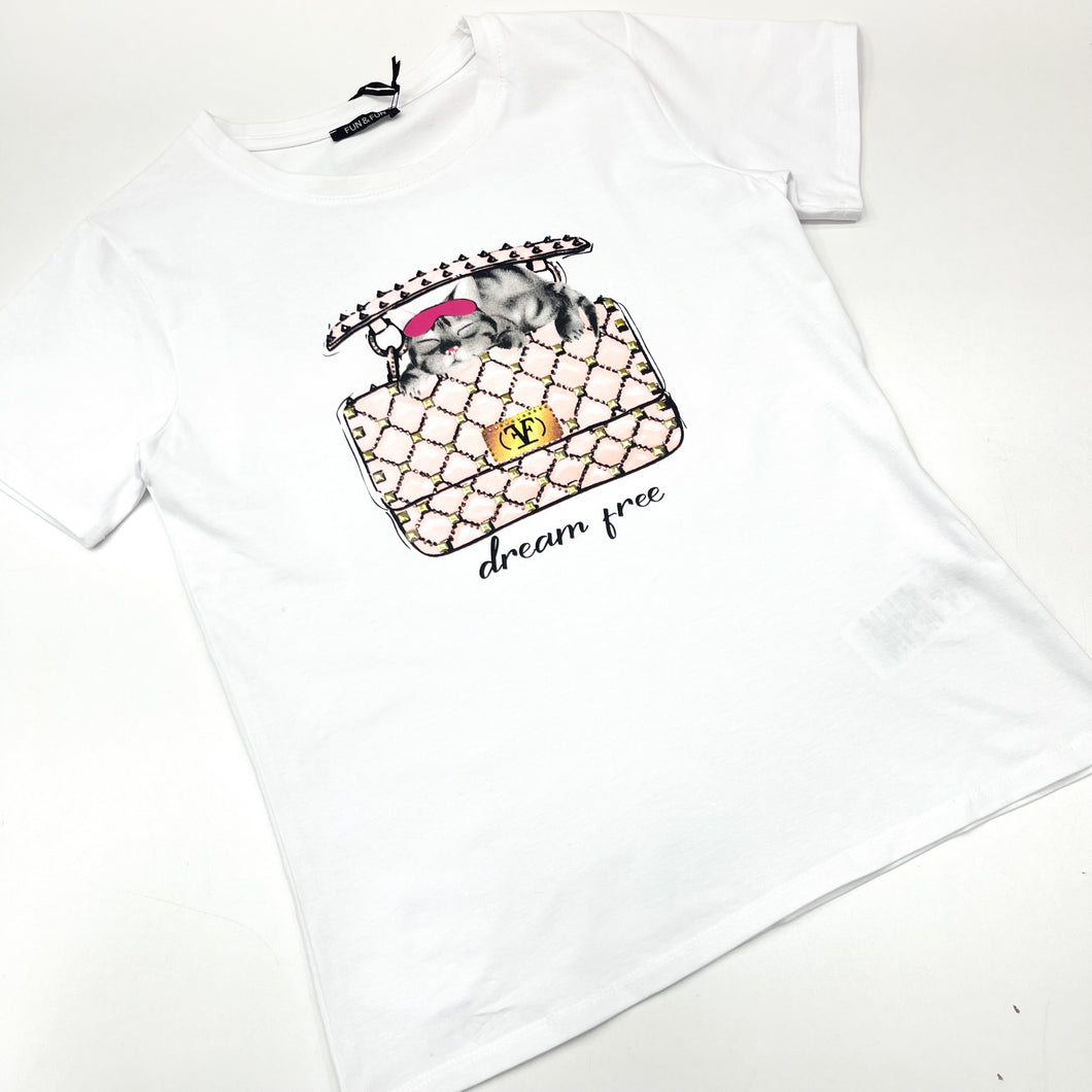 Fun Fun White Bag Motif T-shirt FNJTS17122