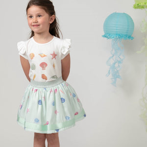 Caramelo Girls Mint Green Seashell Print Skirt Set   012287